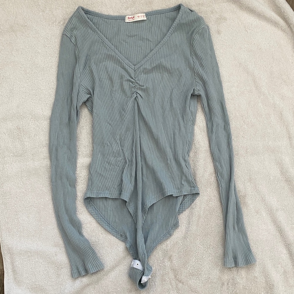 Sage Ribbed V-Neck Bodysuit